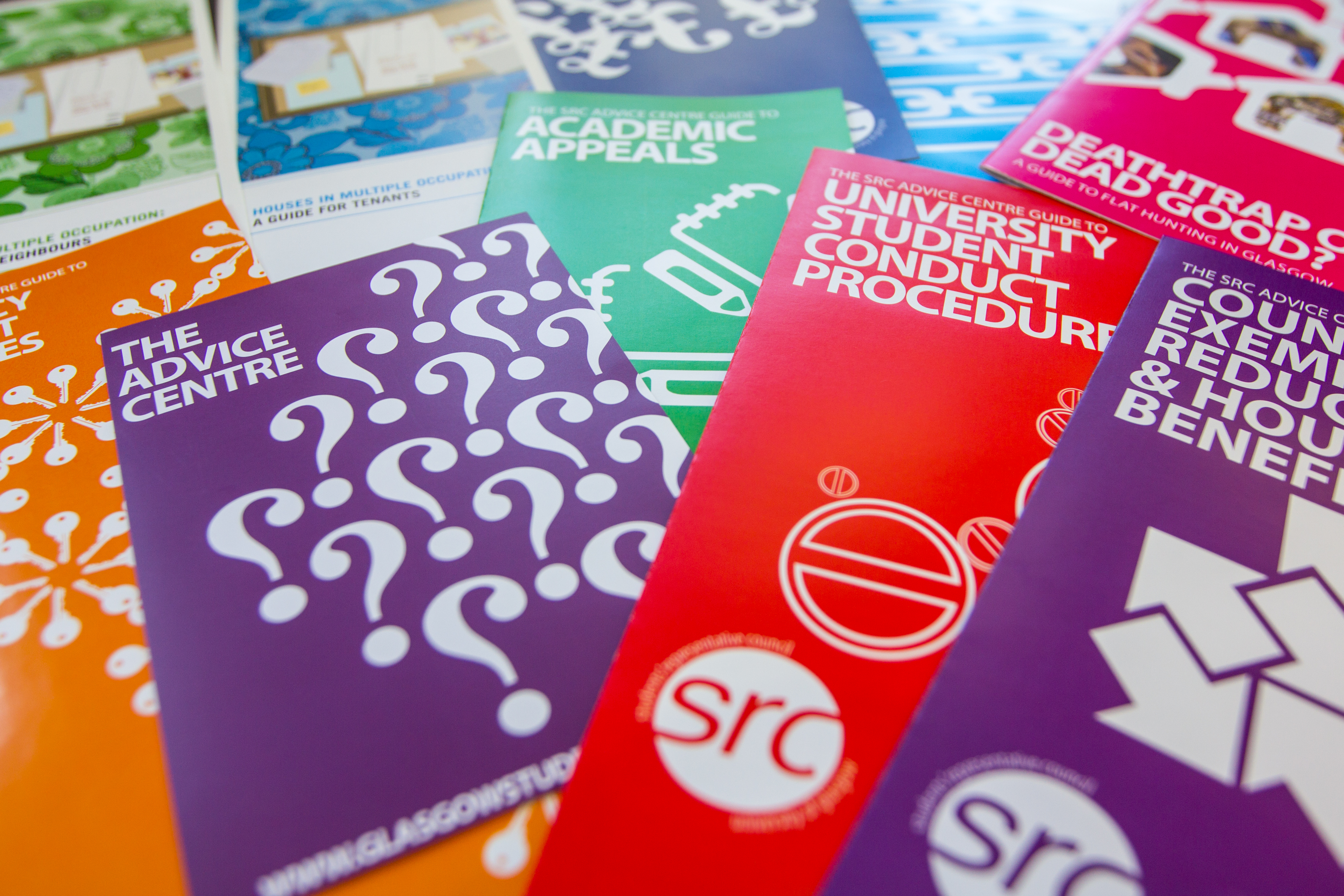 Varying coloured leaflets showing different options for advice for students
