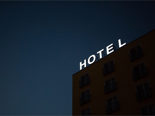 hotel sign at night