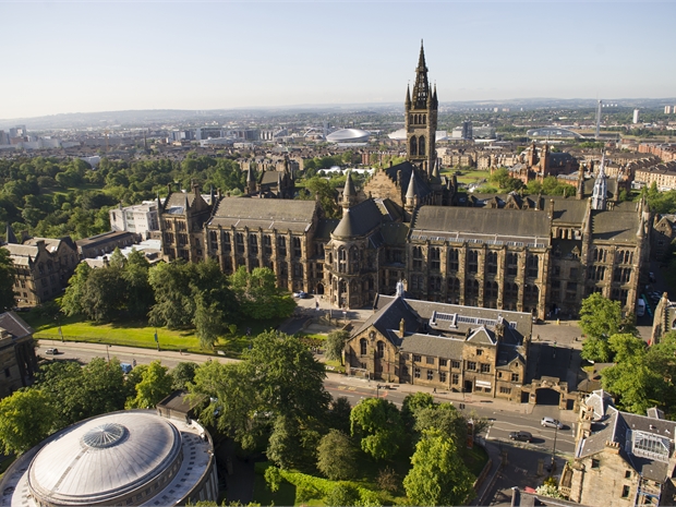 university of glasgow main building aerial view