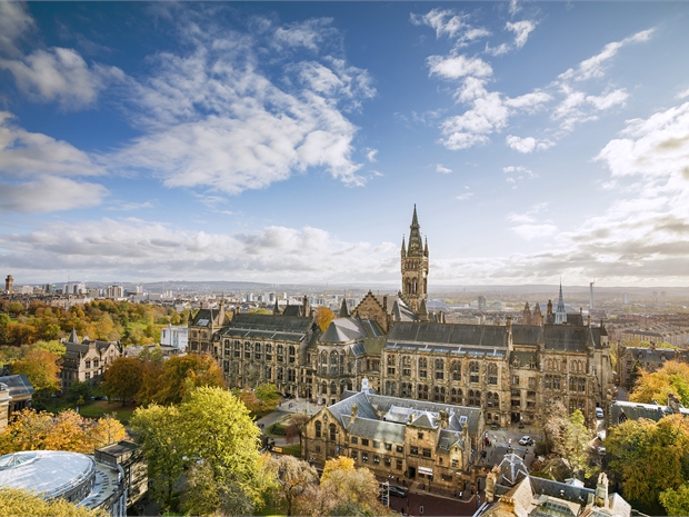 university of glasgow main building aerial view