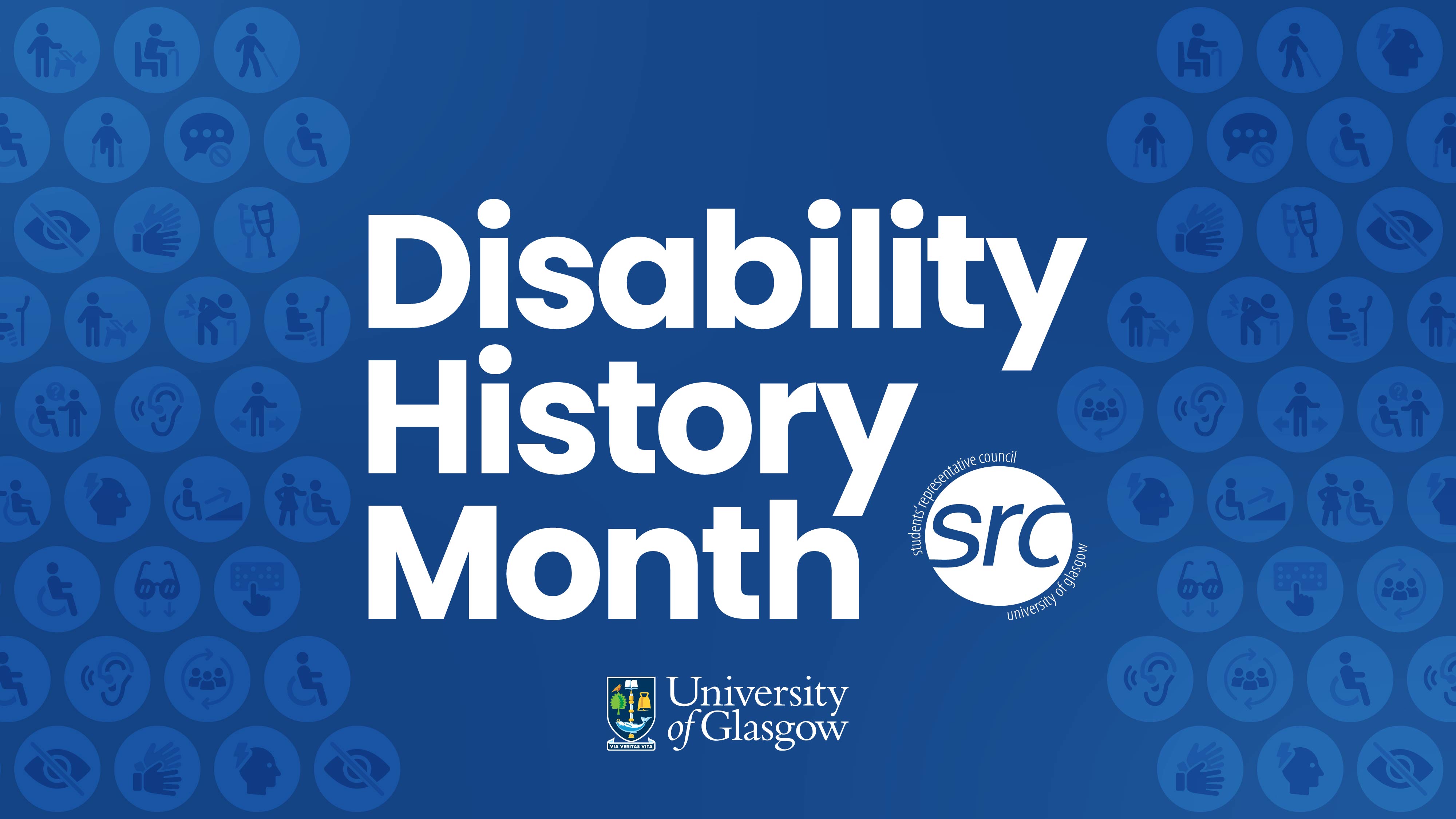 disability history month src logo university of glasgow logo and iconography displaying different types of disability